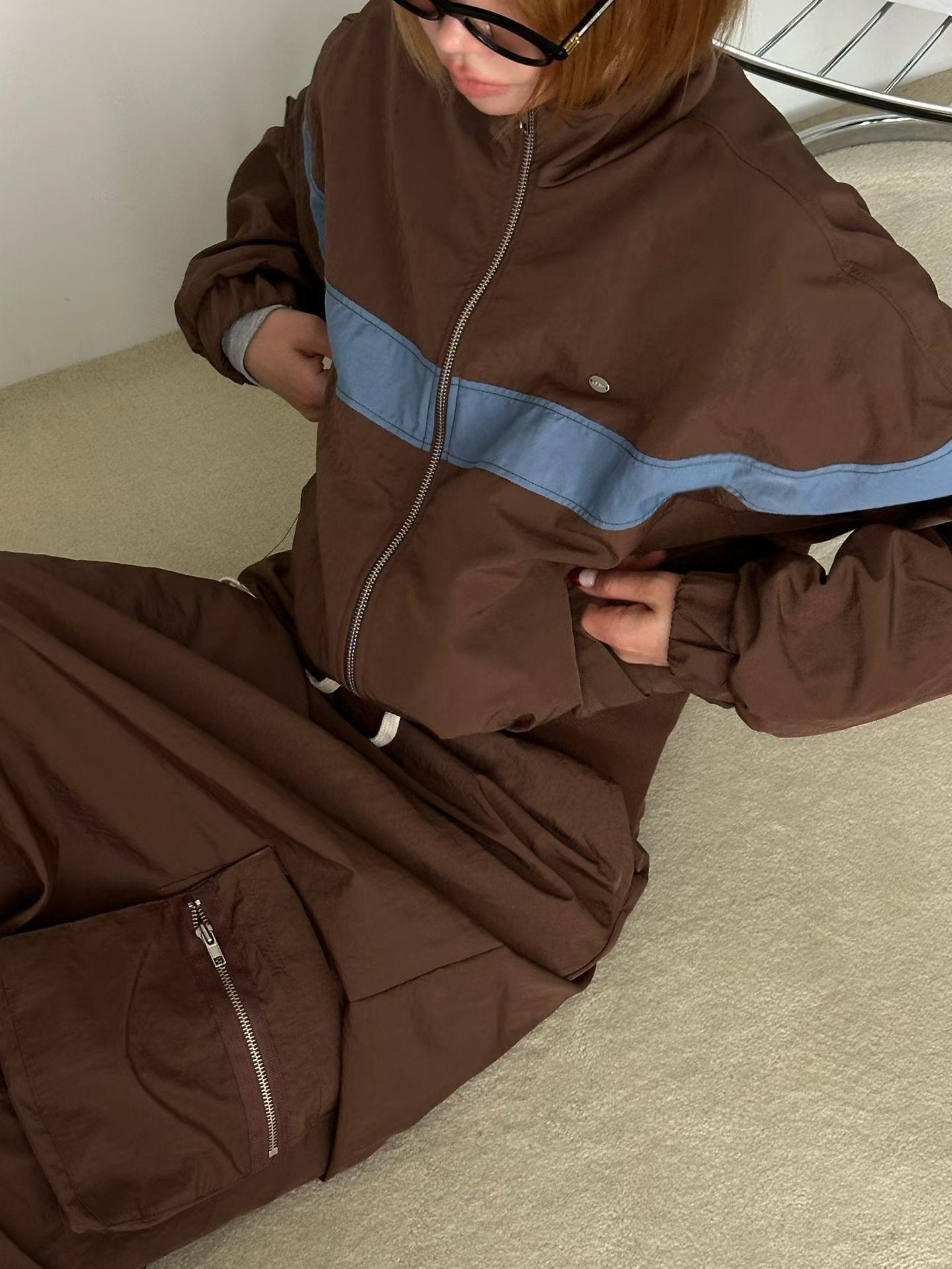 拼色立領尼龍外套